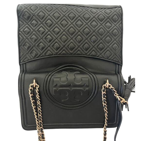 Tory Burch Fleming Leather Convertible Shoulder Bag Crossbody Black Quilted - Picture 8 of 9